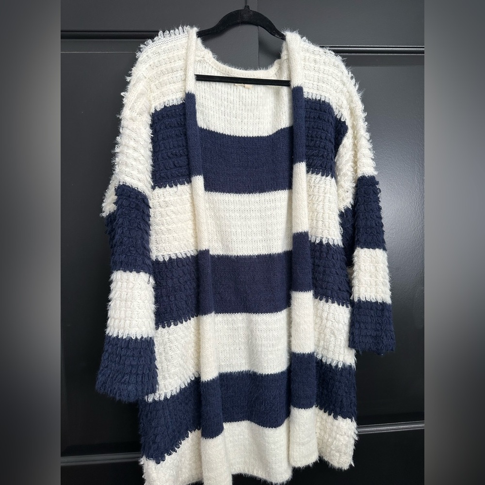 Eesome Navy and Cream Knit Sweater Cardigan